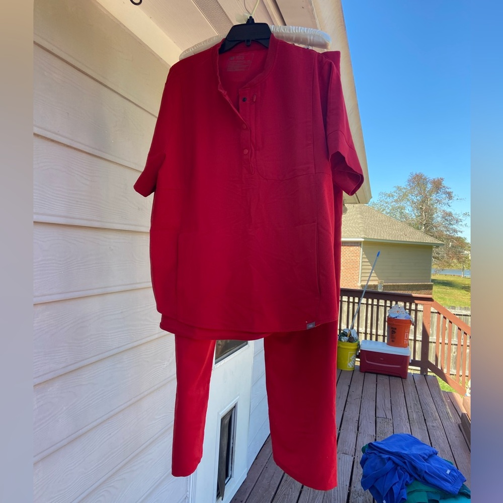 XXL red Livingston Figs pants and 2XL limited edition top